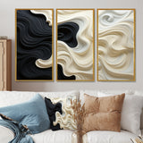 Black White Opt Art Contrasting Waves - Multi-Panels