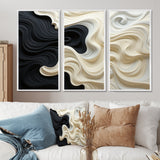 Black White Opt Art Contrasting Waves - Multi-Panels