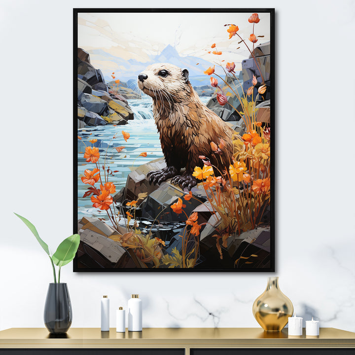 Brown Otter Playful River Dweller - Otter Canvas Wall Art
