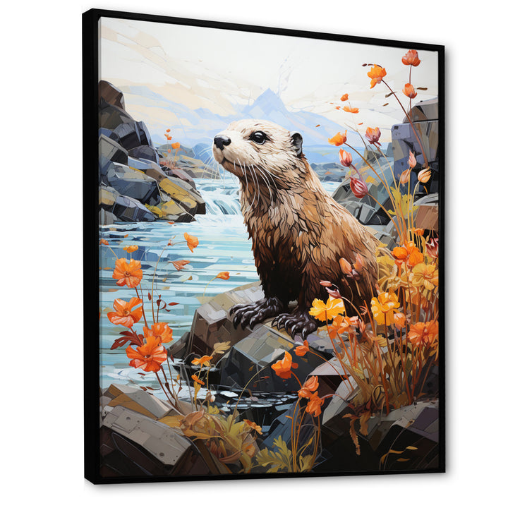 Brown Otter Playful River Dweller - Otter Canvas Wall Art