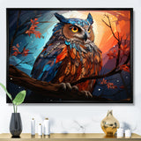 Orange Owl Nights Watch Geometric - Owl Framed Canvas Art