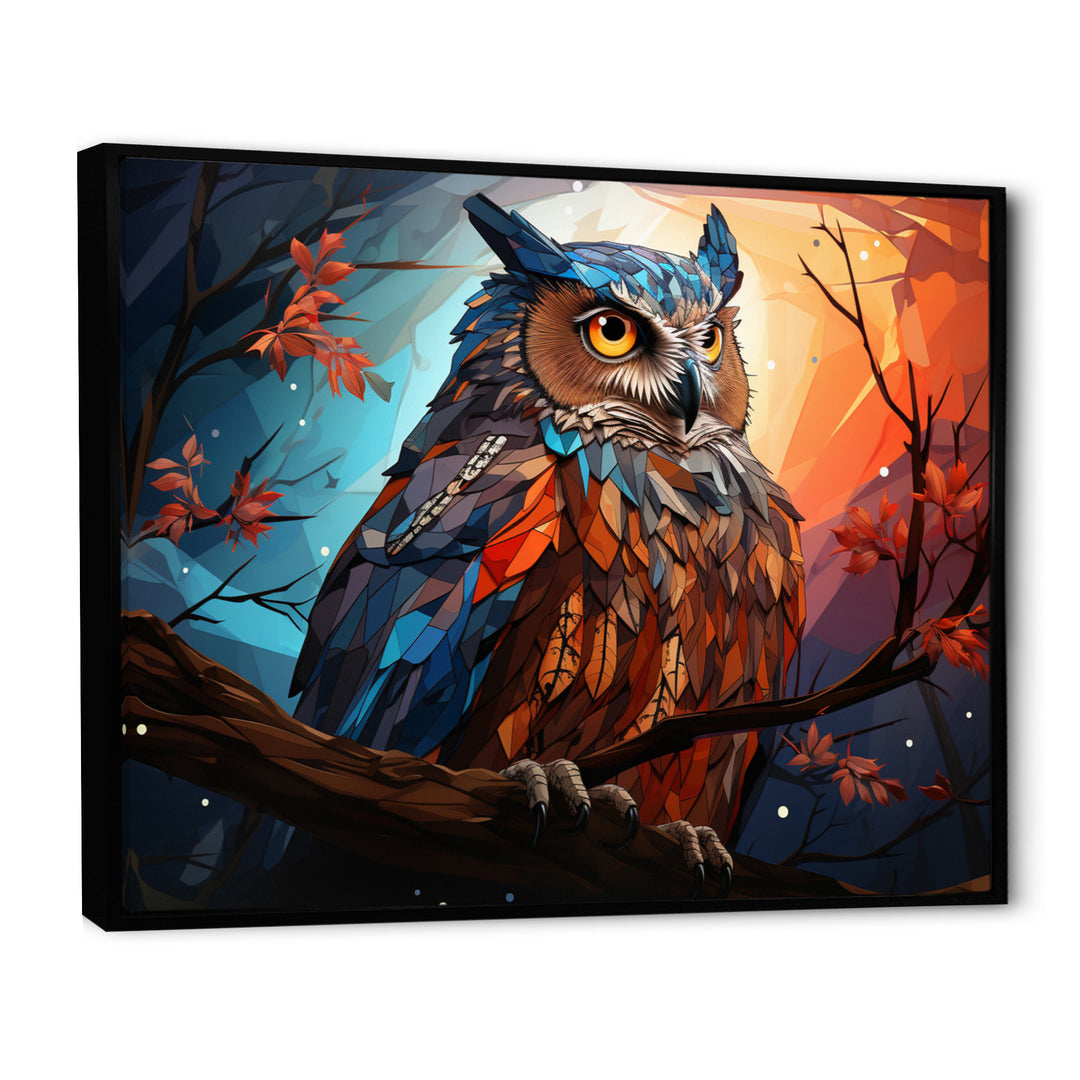 Orange Owl Nights Watch Geometric - Owl Framed Canvas Art