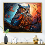 Orange Owl Nights Watch Geometric - Owl Framed Canvas Art