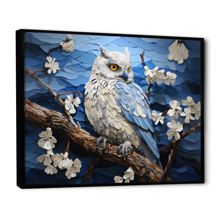 Blue Owl Nights Watch Pastoral - Owl Large Canvas Wall Art