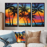 Colorful Bold Palm Trees Landscape IV - Canvas Multipanels Set of 3