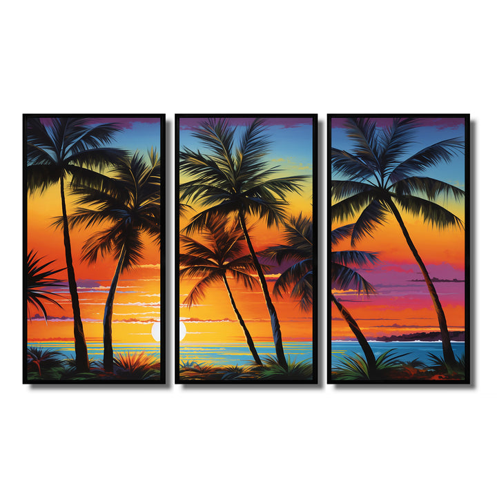 Colorful Bold Palm Trees Landscape IV - Canvas Multipanels Set of 3