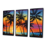 Colorful Bold Palm Trees Landscape IV - Canvas Multipanels Set of 3