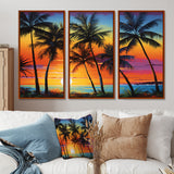 Colorful Bold Palm Trees Landscape IV - Canvas Multipanels Set of 3