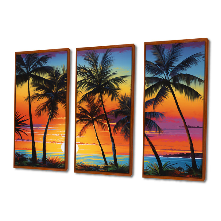 Colorful Bold Palm Trees Landscape IV - Canvas Multipanels Set of 3