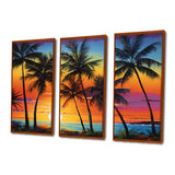 Colorful Bold Palm Trees Landscape IV - Canvas Multipanels Set of 3