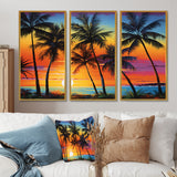 Colorful Bold Palm Trees Landscape IV - Canvas Multipanels Set of 3