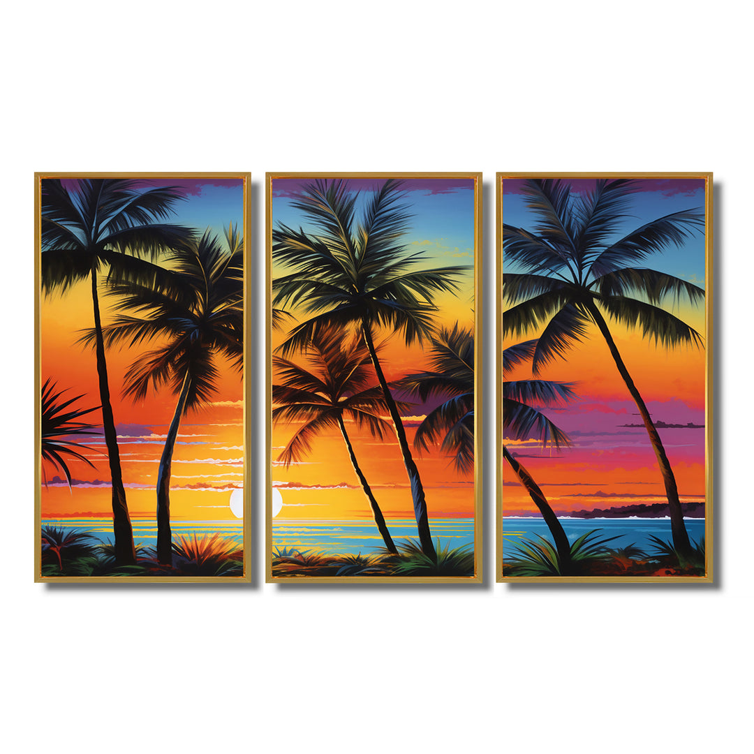 Colorful Bold Palm Trees Landscape IV - Canvas Multipanels Set of 3