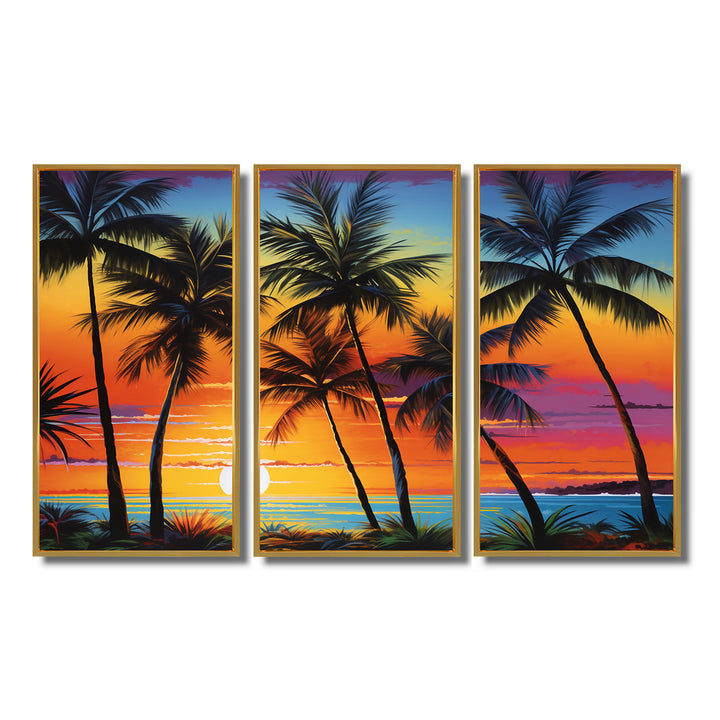 Colorful Bold Palm Trees Landscape IV - Canvas Multipanels Set of 3
