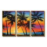 Colorful Bold Palm Trees Landscape IV - Canvas Multipanels Set of 3