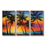 Colorful Bold Palm Trees Landscape IV - Canvas Multipanels Set of 3