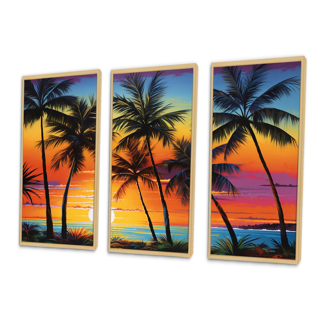 Colorful Bold Palm Trees Landscape IV - Canvas Multipanels Set of 3