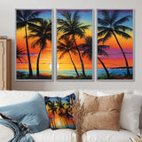 Colorful Bold Palm Trees Landscape IV - Canvas Multipanels Set of 3