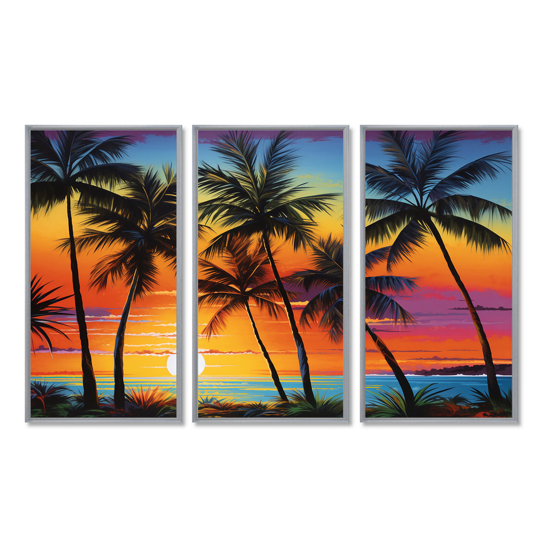 Colorful Bold Palm Trees Landscape IV - Canvas Multipanels Set of 3