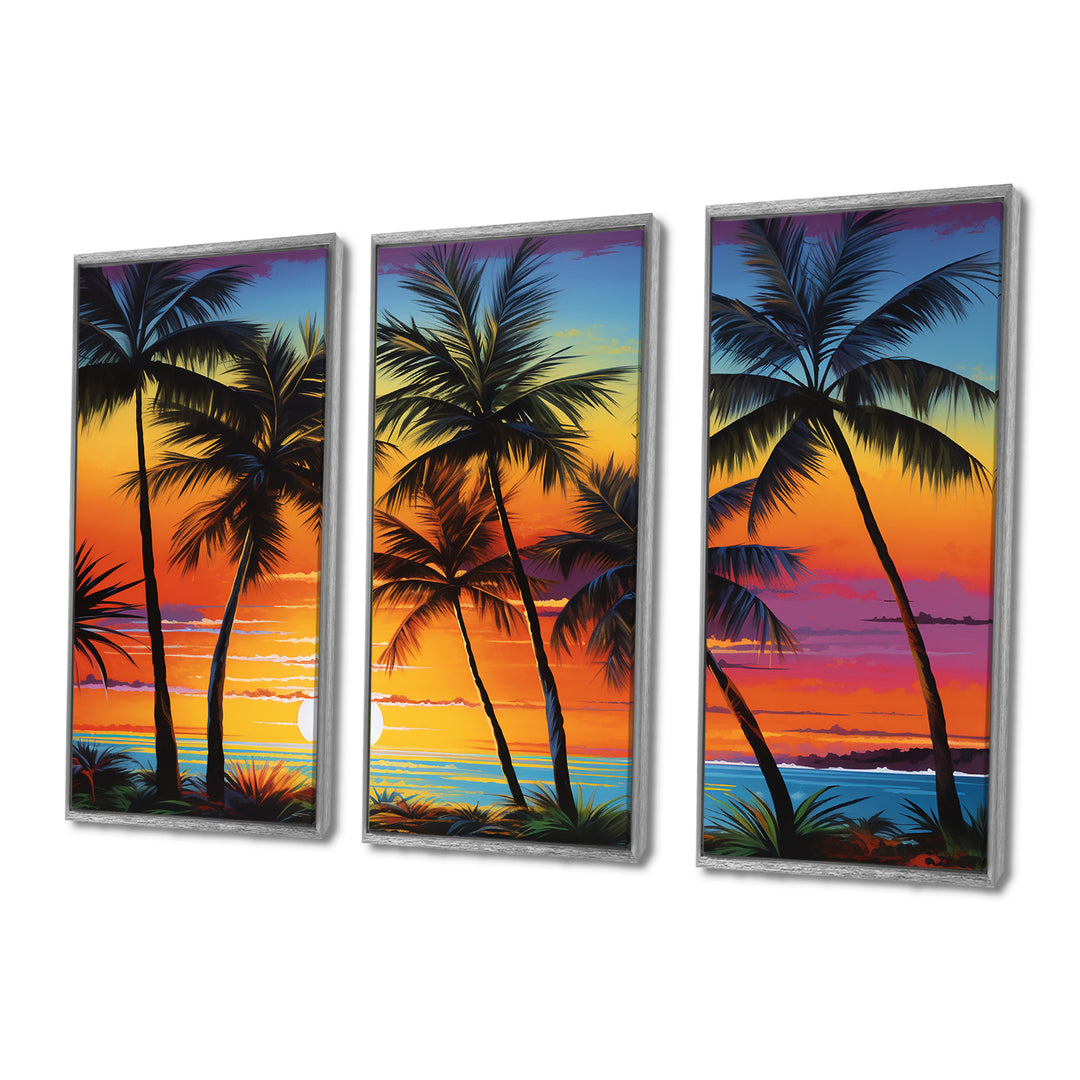 Colorful Bold Palm Trees Landscape IV - Canvas Multipanels Set of 3