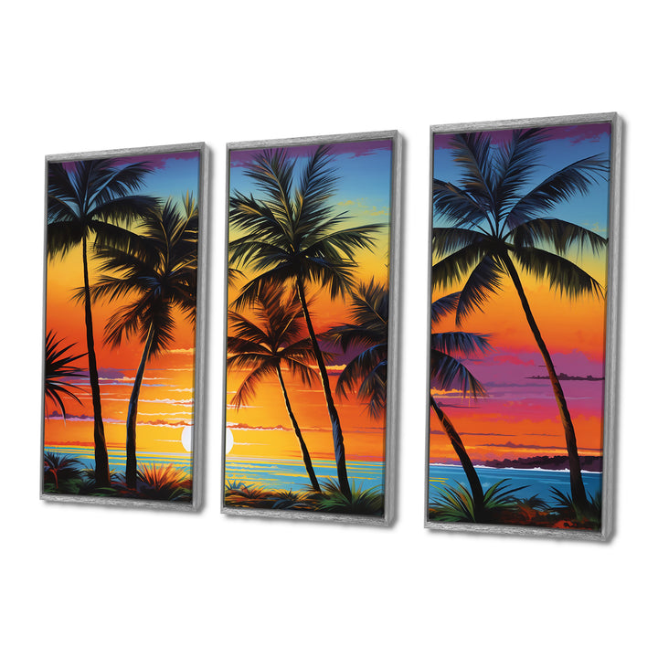 Colorful Bold Palm Trees Landscape IV - Canvas Multipanels Set of 3