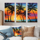 Colorful Bold Palm Trees Landscape IV - Canvas Multipanels Set of 3