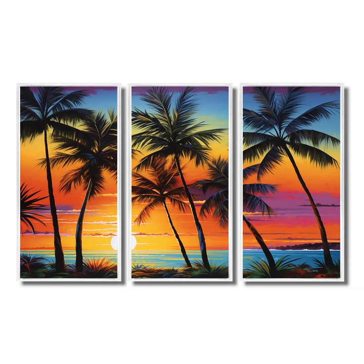 Colorful Bold Palm Trees Landscape IV - Canvas Multipanels Set of 3