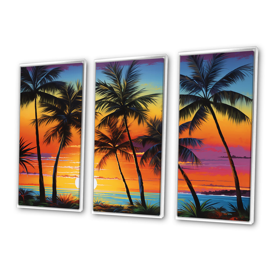 Colorful Bold Palm Trees Landscape IV - Canvas Multipanels Set of 3
