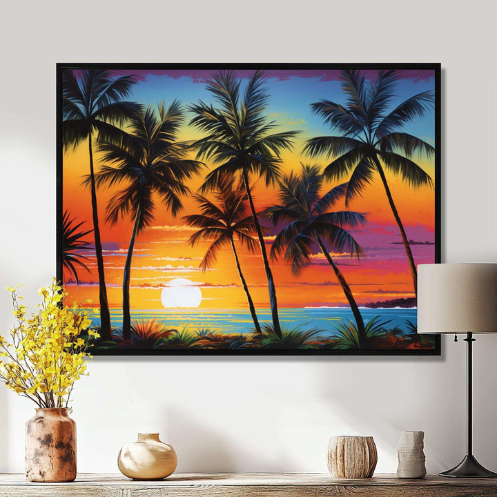 Colorful Bold Palm Trees Landscape IV - Floral Canvas Wall Art