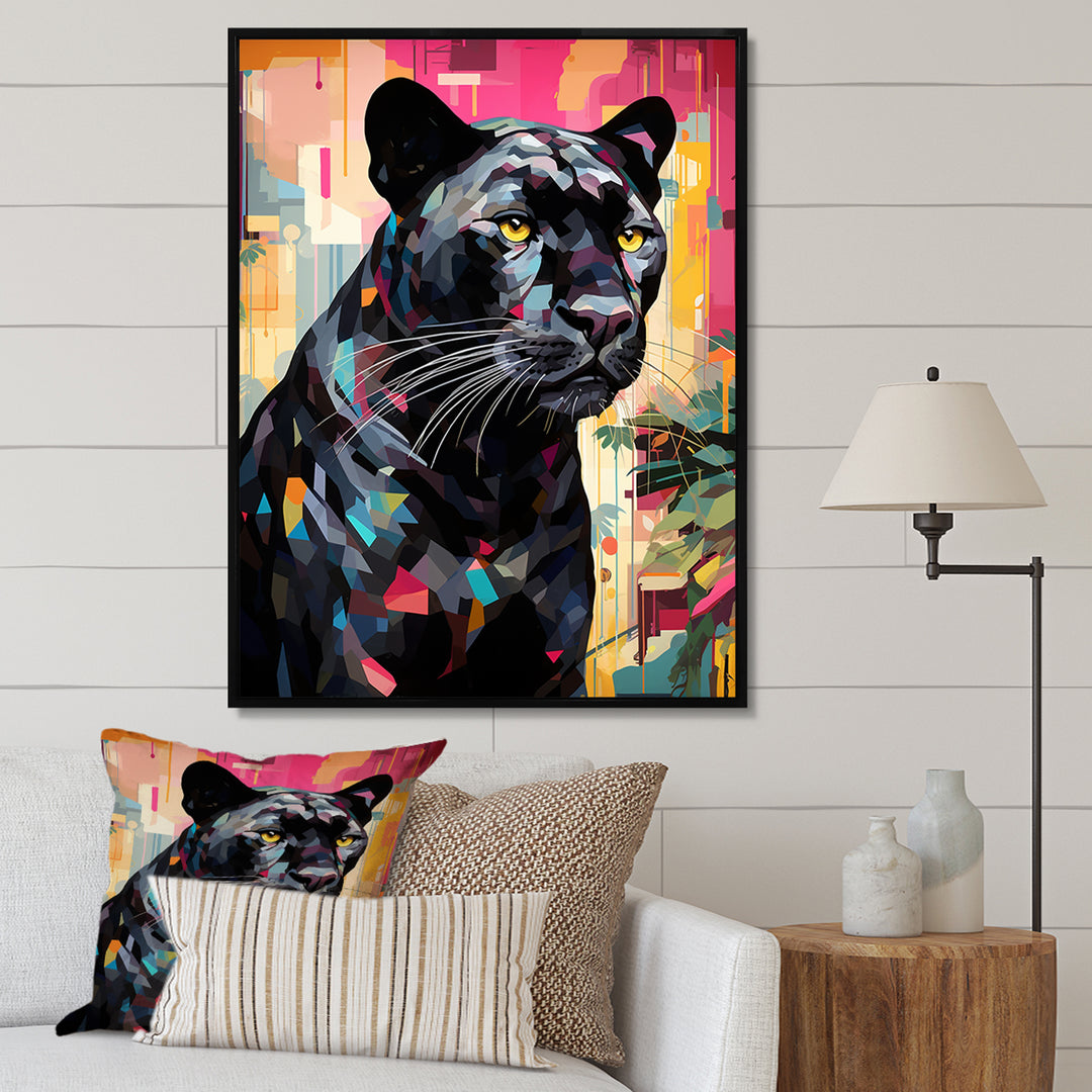 Black Pink Panther Popart - Panther Framed Canvas Art