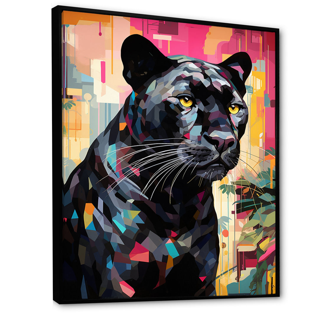 Black Pink Panther Popart - Panther Framed Canvas Art