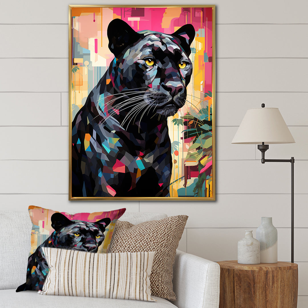 Black Pink Panther Popart - Panther Framed Canvas Art