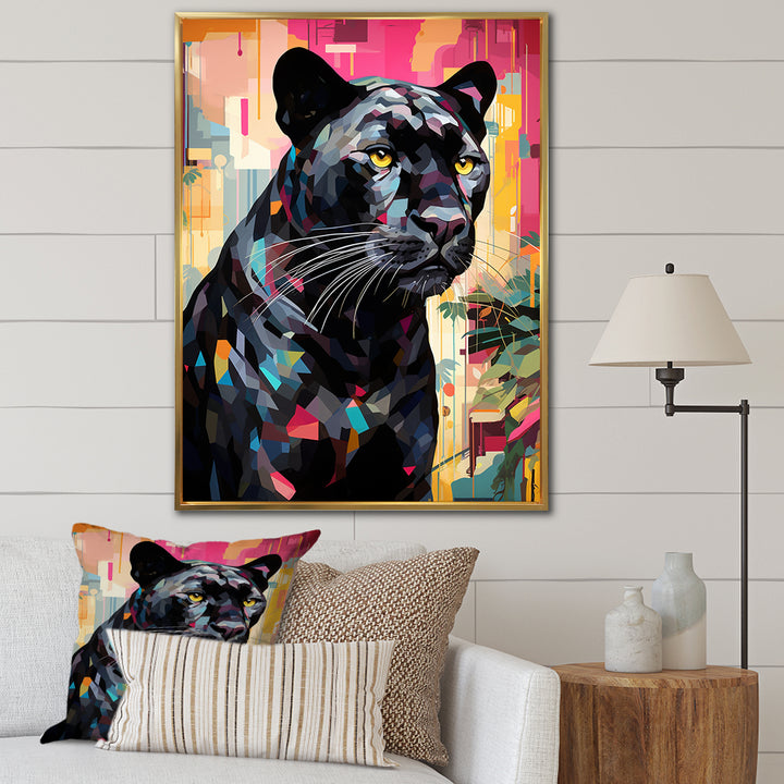 Black Pink Panther Popart - Panther Framed Canvas Art