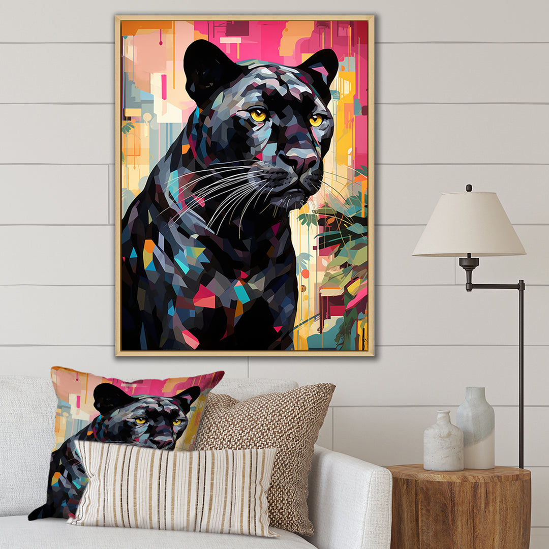 Black Pink Panther Popart - Panther Framed Canvas Art