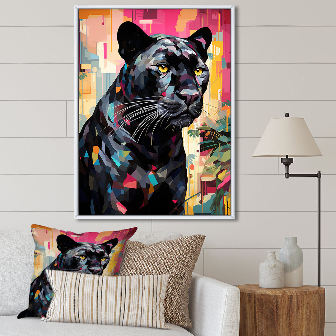 Black Pink Panther Popart - Panther Framed Canvas Art