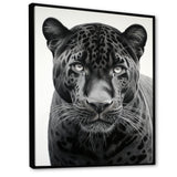 Grey White Panther Realistic Gaze - Panther Framed Canvas Art