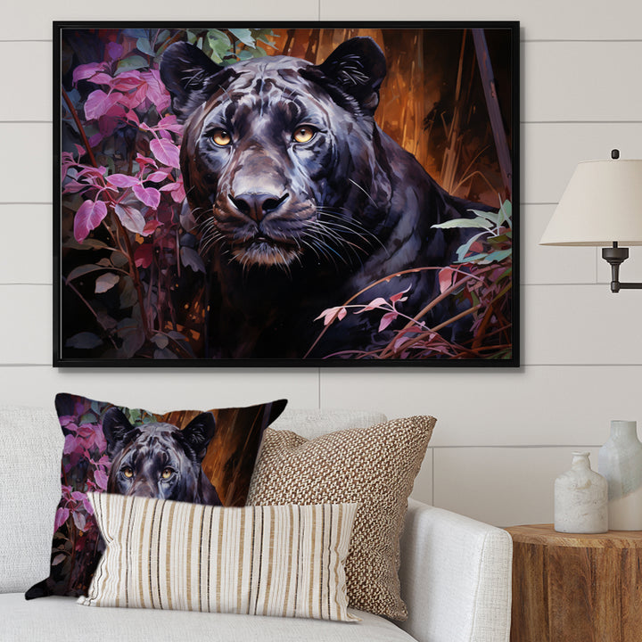 Purple Panther Romantic Twilight Watercolor - Panther Home Decor Art