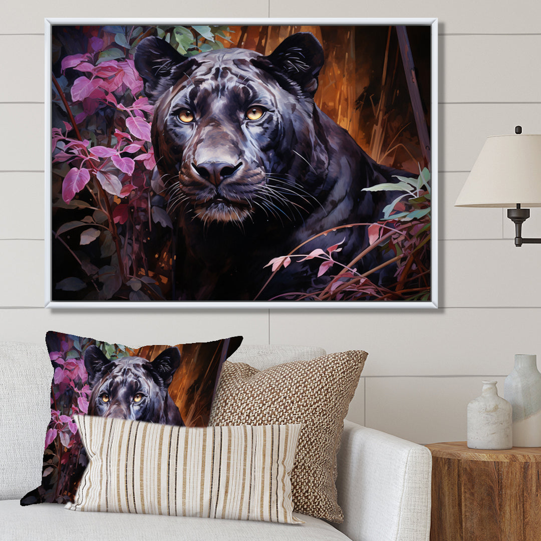 Purple Panther Romantic Twilight Watercolor - Panther Home Decor Art