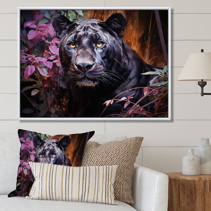 Purple Panther Romantic Twilight Watercolor - Panther Home Decor Art