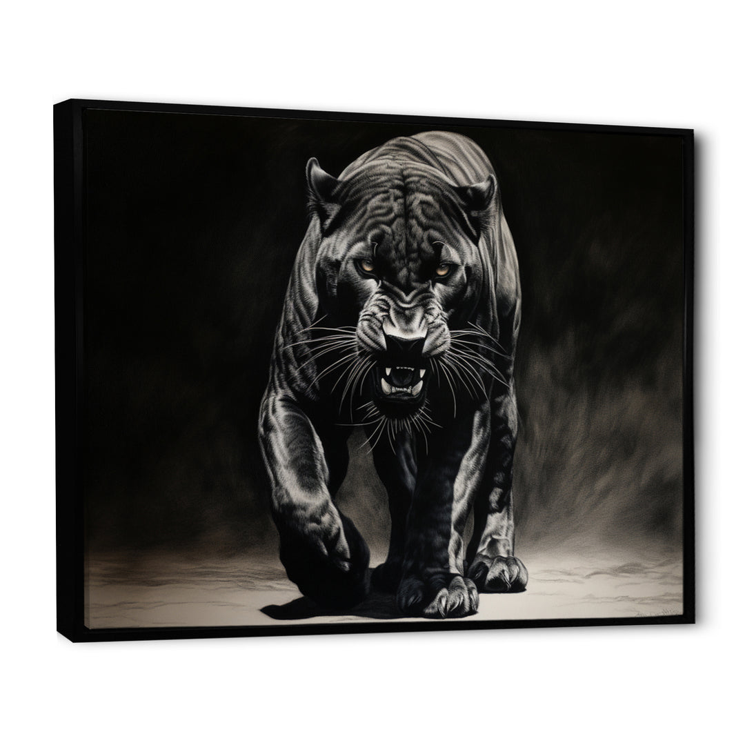 Black White Panther Shadows Grace Charcoal - Panther Living Room Wall Art