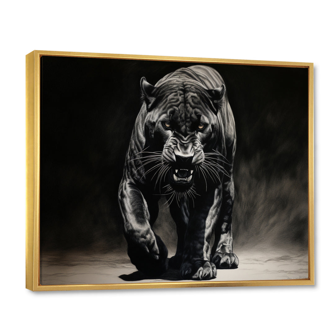 Black White Panther Shadows Grace Charcoal - Panther Living Room Wall Art