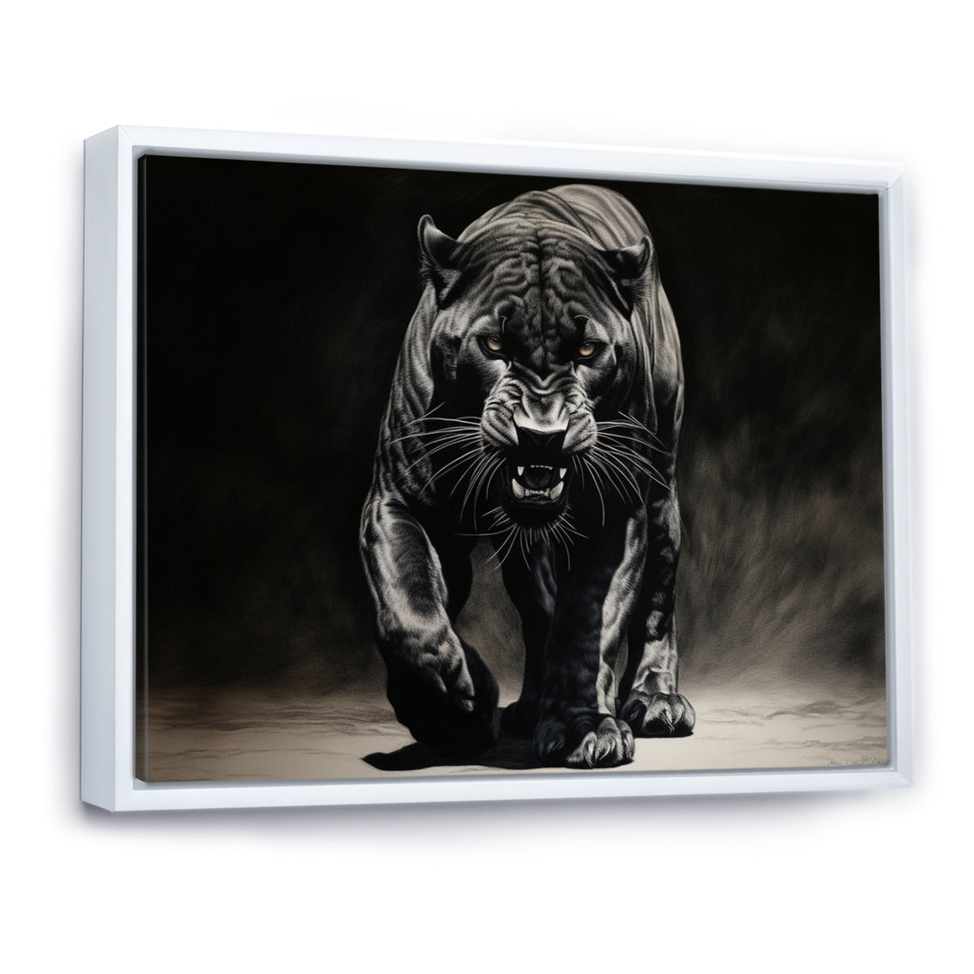 Black White Panther Shadows Grace Charcoal - Panther Living Room Wall Art