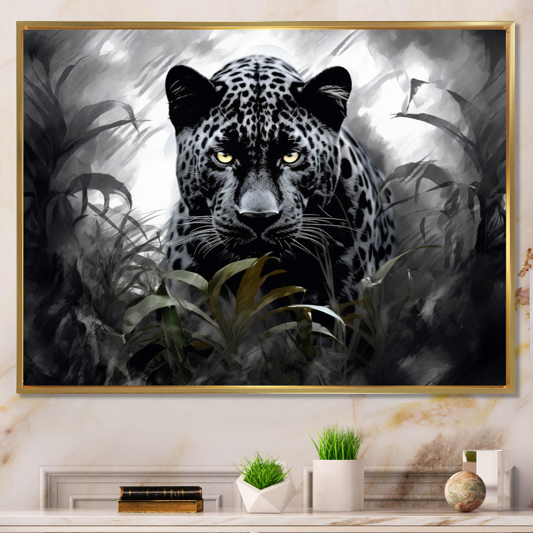 Grey White Panther Silent Majesty - Panther Bedroom Wall Art