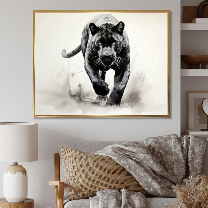 Grey White Panther Silent Stalker Ink - Panther Wall Decor