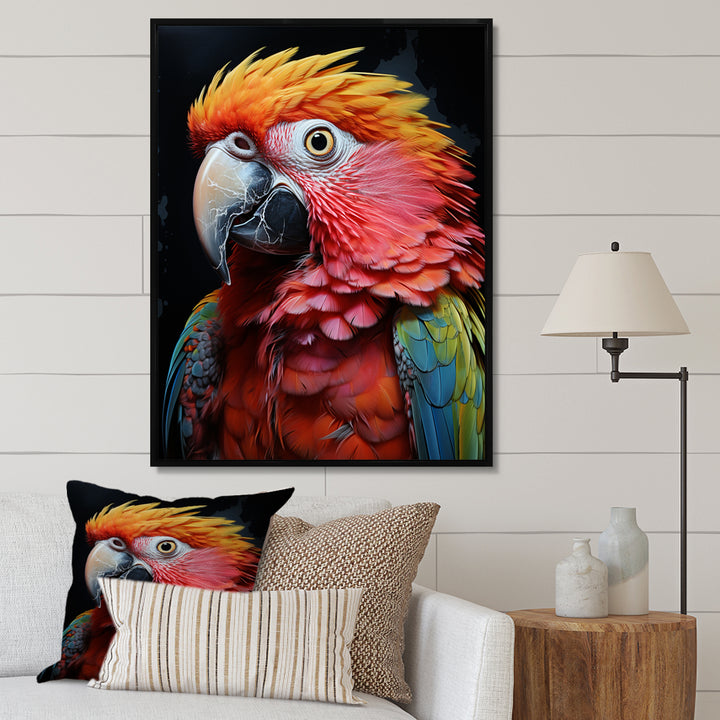 Yellow Red Parrot Colorful Parrot Pointillism - Parrot Wall Decor