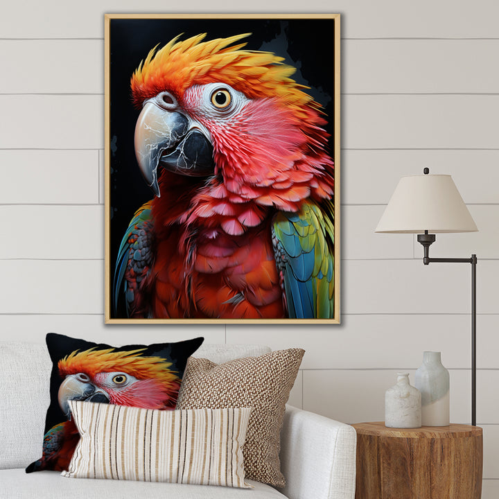 Yellow Red Parrot Colorful Parrot Pointillism - Parrot Wall Decor