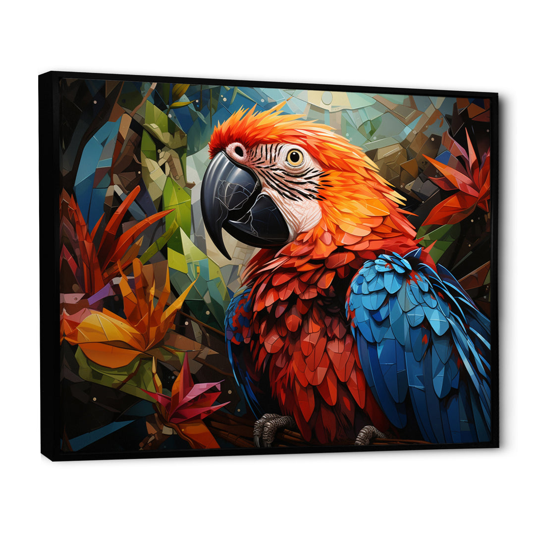 Red Parrot Vibrant Plumage Geometric - Parrot Large Canvas Wall Art