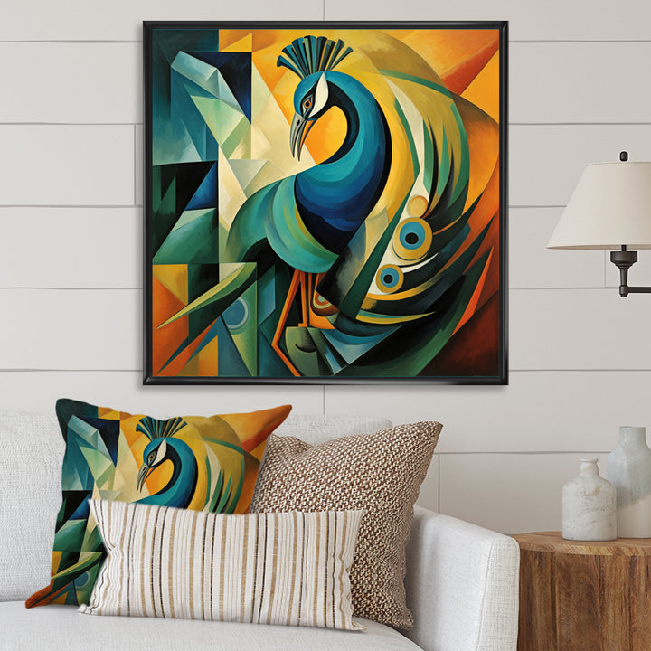 Green Blue Peacock Cubist - Peacock Wall Decor