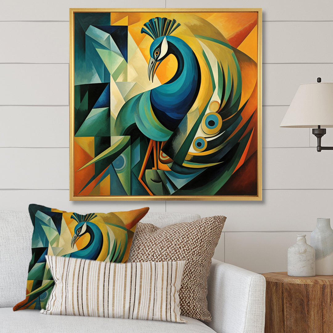 Green Blue Peacock Cubist - Peacock Wall Decor