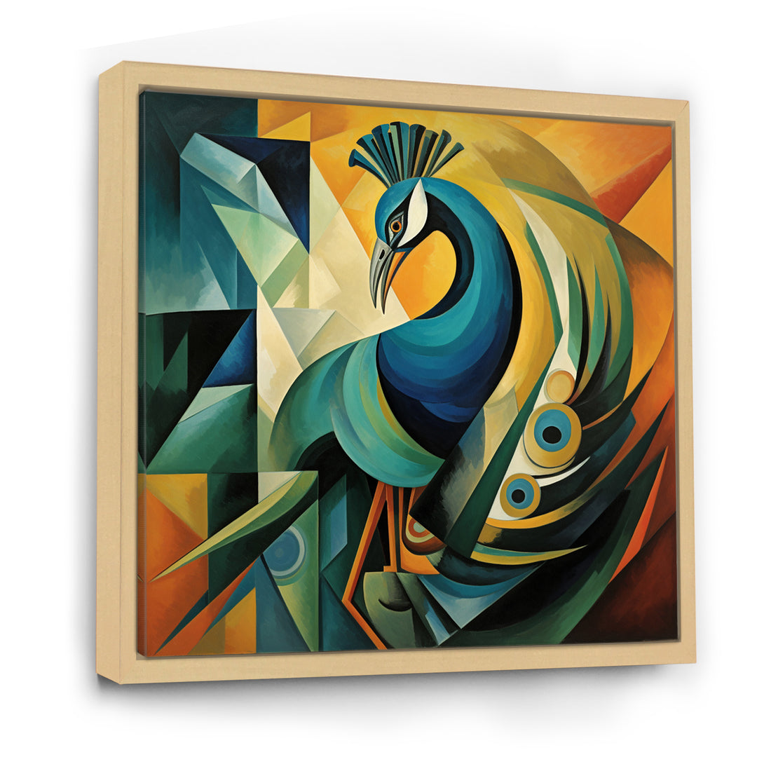 Green Blue Peacock Cubist - Peacock Wall Decor