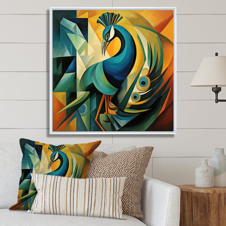 Green Blue Peacock Cubist - Peacock Wall Decor